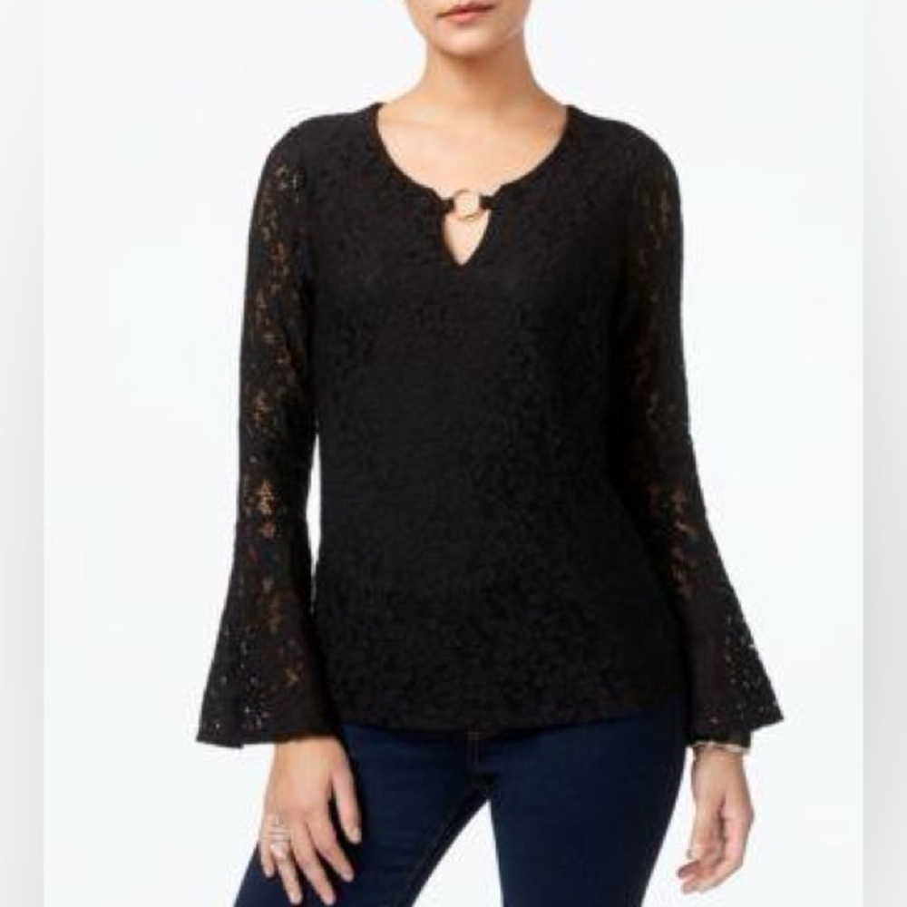 NWT Thalia Sodi Embellished Lace Top Deep Black size Large